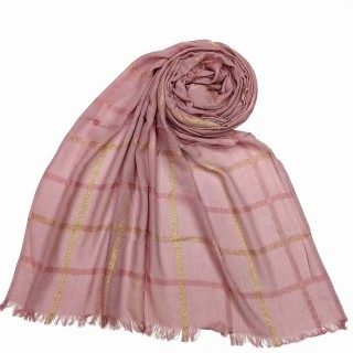 Designer Cotton Golden Striped Stole- Pink